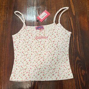 NWT Edikted Pink and White Flower Coquette Tank Top with Bow Size Small